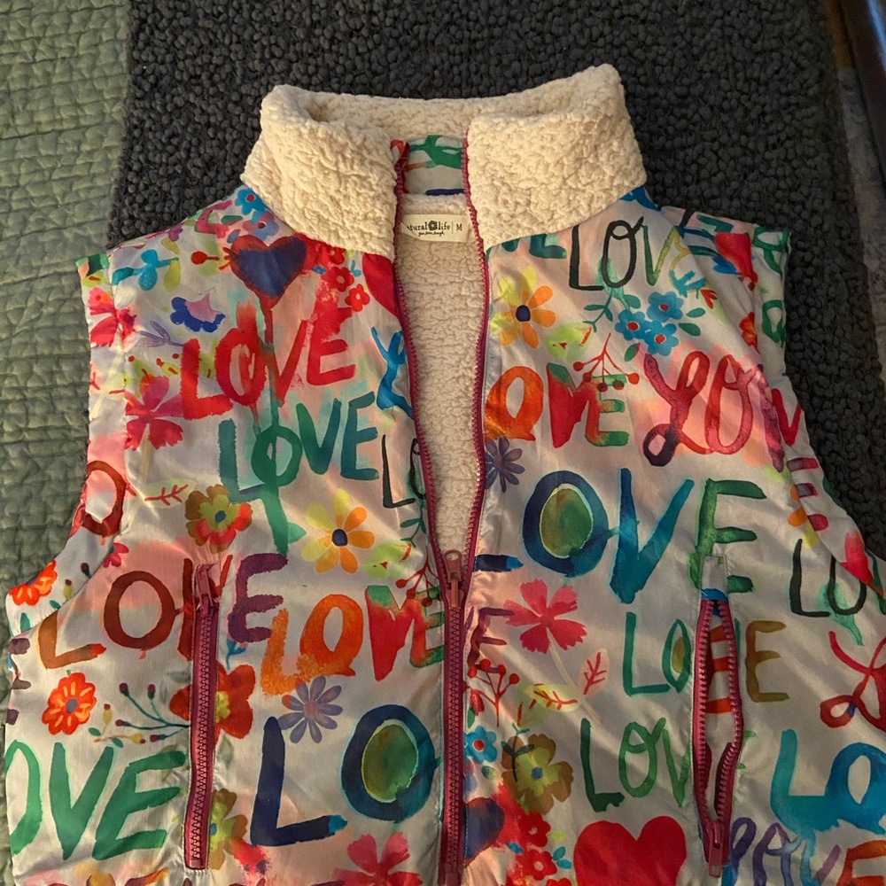 Natural Life Floral Vest with Sherpa Collar